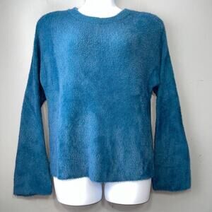 Knox Rose Sweater Size Large Cosmic Blue Furry Fuzzy Y2K Dopamine Festival Crew